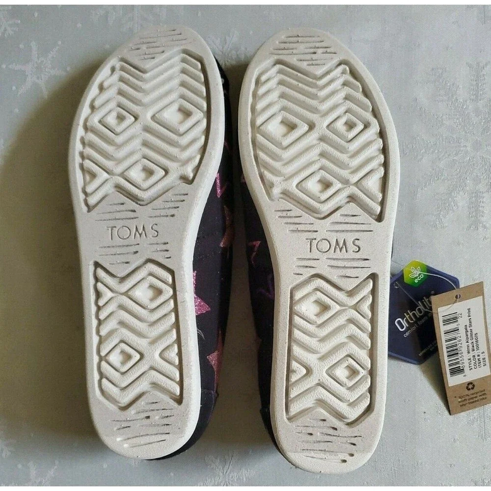 New In Box Toms Womens Alpargata Black Glitter Stars Print Shoes Size 5 - Picture 7 of 12